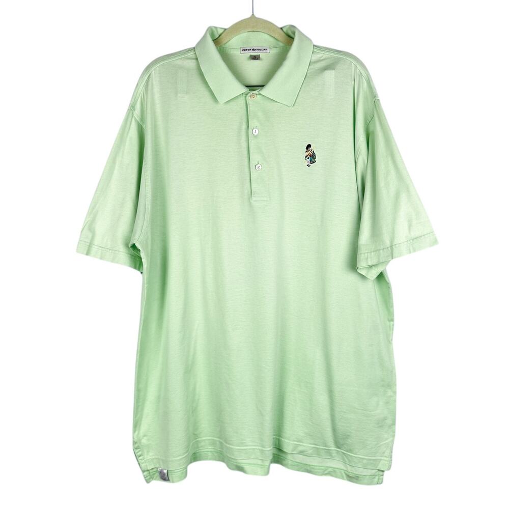 Peter Millar Green 100% Cotton Button Up Collared Short Sleeve Polo Top XL Soft